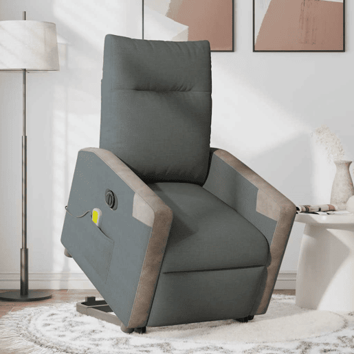 Poltrona elétrica elevatória massagens - Poltrona relax tecido cinzento-escuro Poltrona elétrica elevatória massagens - Poltrona relax tecido cinzento-escuro