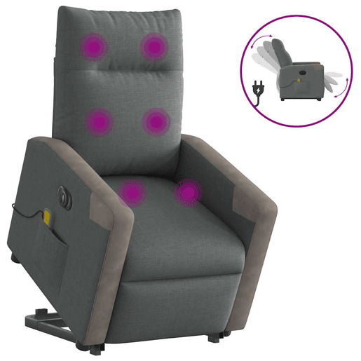 Poltrona elétrica elevatória massagens - Poltrona relax tecido cinzento-escuro Poltrona elétrica elevatória massagens - Poltrona relax tecido cinzento-escuro