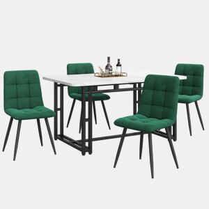 Conjunto de sala de jantar 140x80cm - mesa moderna com 4 cadeiras de veludo verde - pernas de ferro pretas