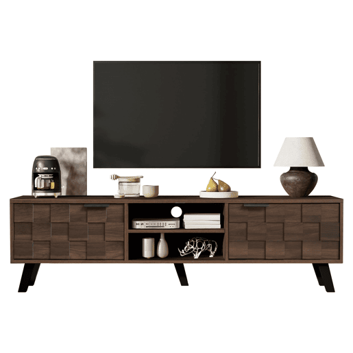 Móvel de TV 160,5x35,5 cm - 2 portas e 2 prateleiras abertas - Madeira escura