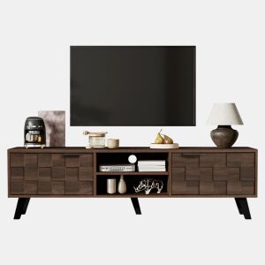 Móvel de TV 160,5x35,5 cm - 2 portas e 2 prateleiras abertas - Madeira escura
