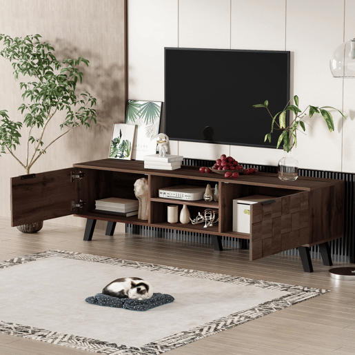 Móvel de TV 160,5x35,5 cm - 2 portas e 2 prateleiras abertas - Madeira escura