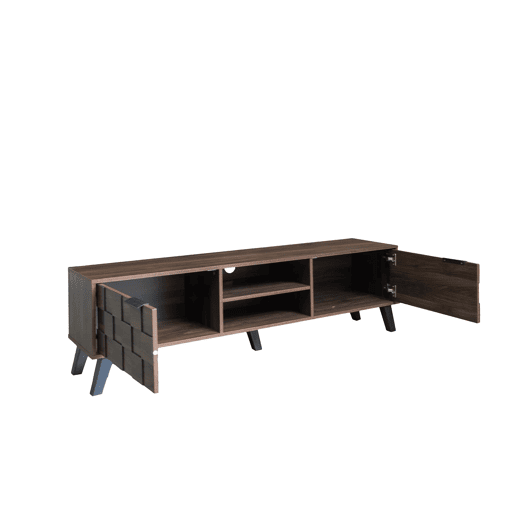 Móvel de TV 160,5x35,5 cm - 2 portas e 2 prateleiras abertas - Madeira escura