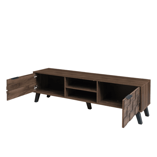 Móvel de TV 160,5x35,5 cm - 2 portas e 2 prateleiras abertas - Madeira escura