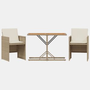 3 pcs conjunto bistrô - cadeiras de jardim - Cadeiras de exterior com almofadões vime PE bege