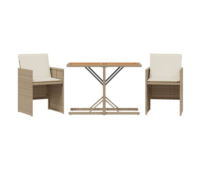 Conjunto de sillas y mesita de jardín - muebles de jardín 3 piezas ratán sintético cojín beige