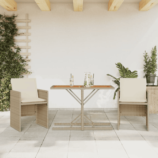 3 pcs conjunto bistrô - cadeiras de jardim - Cadeiras de exterior com almofadões vime PE bege