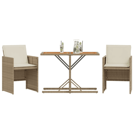 3 pcs conjunto bistrô - cadeiras de jardim - Cadeiras de exterior com almofadões vime PE bege
