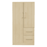 Armário infantil 70x40x135 cm - Porta dupla com gavetas e arrumação - Madeira natural