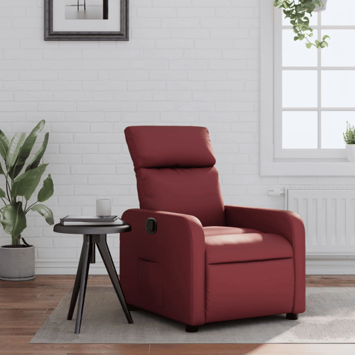 Poltrona reclinável - Poltrona relax couro artificial vermelho tinto