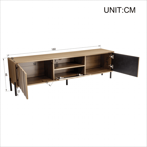 Móvel de TV 160x35 cm - Baixo, 3 portas, móveis de sala - Natural