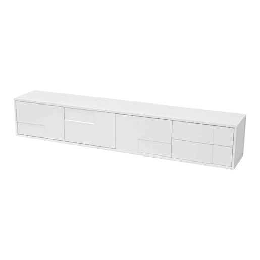 Móvel de TV 170 cm - moderno, suspenso ou de pé, sem puxadores, 3 portas e 2 gavetas - branco brilhante