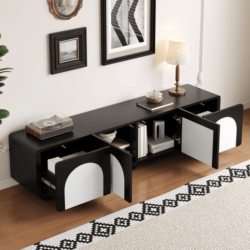 Móvel de TV 180x38x45 cm - 2 gavetas e 2 portas, design clássico - PretoPreto-Branco