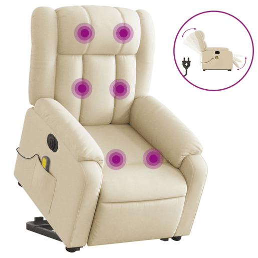 Poltrona elétrica elevatória massagens - Poltrona relax tecido creme Poltrona elétrica elevatória massagens - Poltrona relax tecido creme