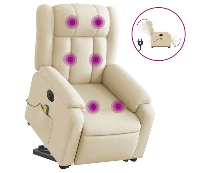 Sillón de masaje eléctrico reclinable - sillón relax elevable tela crema