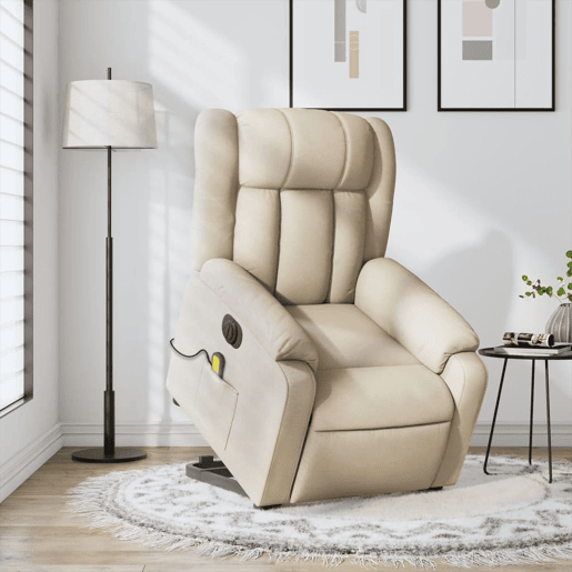 Poltrona elétrica elevatória massagens - Poltrona relax tecido creme Poltrona elétrica elevatória massagens - Poltrona relax tecido creme