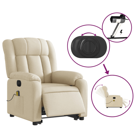 Poltrona elétrica elevatória massagens - Poltrona relax tecido creme Poltrona elétrica elevatória massagens - Poltrona relax tecido creme