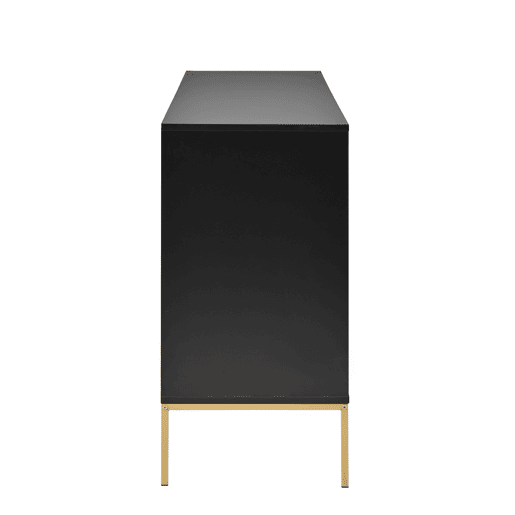 Aparador 150x40x80 cm - com 4 portas, pés metálicos, design reto com decoração de linhas metálicas - Preto+Dourado