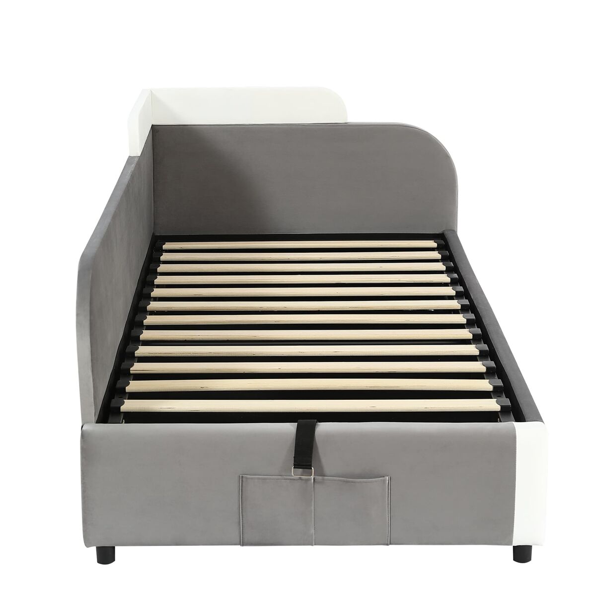 Cama individual 90x200 cm - cama infantil hidráulica con almacenamiento - gris