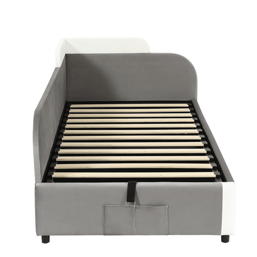 Cama individual 90x200 cm - Cama infantil hidráulica com arrumação - Cinza Cama individual 90x200 cm - Cama infantil hidráulica com arrumação - Cinza