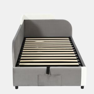 Cama individual 90x200 cm - Cama infantil hidráulica com arrumação - Cinza