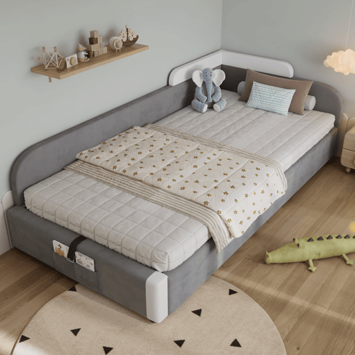 Cama individual 90x200 cm - Cama infantil hidráulica com arrumação - Cinza Cama individual 90x200 cm - Cama infantil hidráulica com arrumação - Cinza