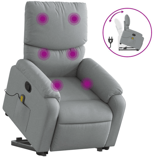 Poltrona reclinável massagens - Poltrona relax tecido cinzento-claro