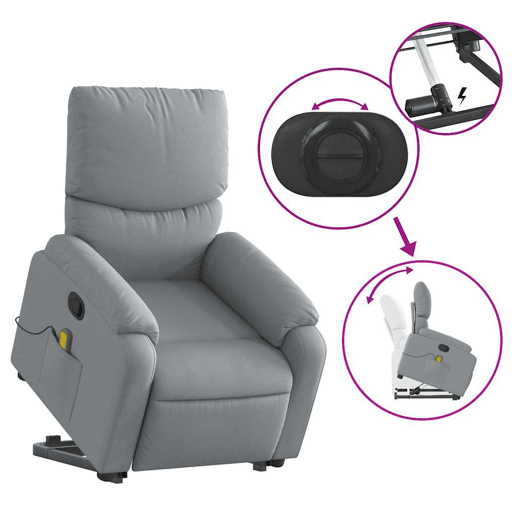 Poltrona reclinável massagens - Poltrona relax tecido cinzento-claro