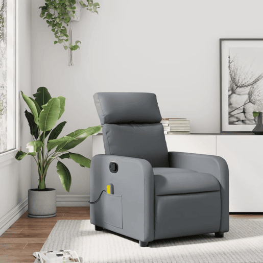 Poltrona de massagens reclinável - Poltrona relax couro artificial cinzento