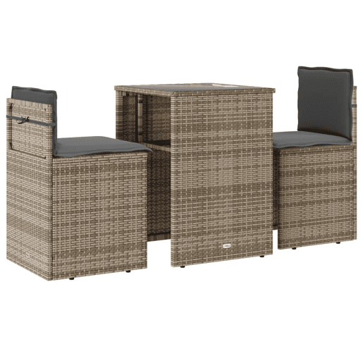 3 pcs conjunto bistrô - cadeiras de jardim - Cadeiras de exterior com almofadões vime PE bege