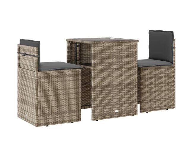 Conjunto de sillas y mesita de jardín - muebles de jardín 3 piezas ratán sintético cojín beige