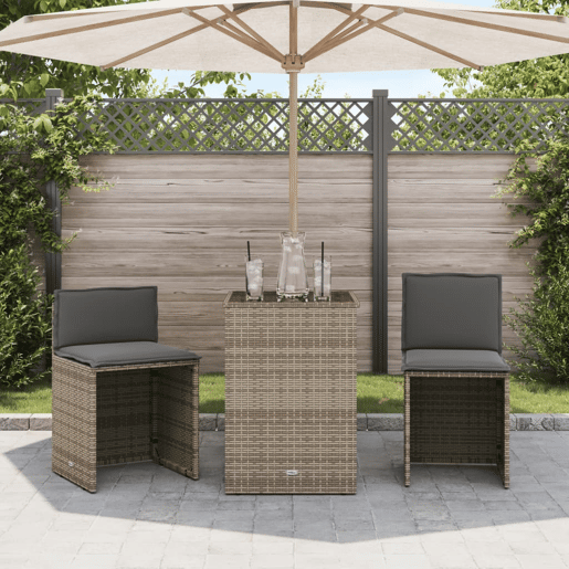 3 pcs conjunto bistrô - cadeiras de jardim - Cadeiras de exterior com almofadões vime PE bege
