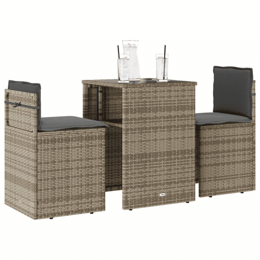 3 pcs conjunto bistrô - cadeiras de jardim - Cadeiras de exterior com almofadões vime PE bege