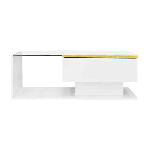 Mesa de centro 90 cm - Com vidro e efeito LED - Branco brilhante