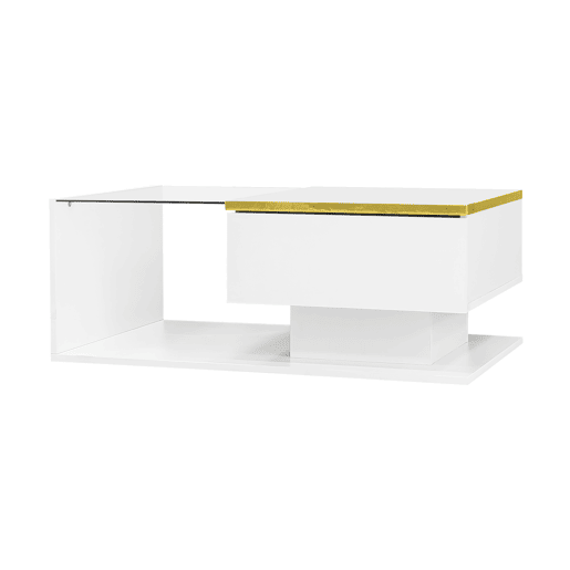 Mesa de centro 90 cm - Com vidro e efeito LED - Branco brilhante