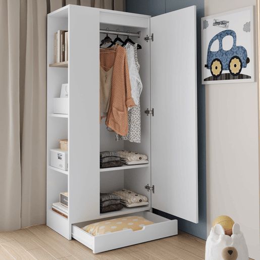 Armário roupeiro 70x40x170 cm - 1 porta, prateleiras e gavetas - Branco Armário roupeiro 70x40x170 cm - 1 porta, prateleiras e gavetas - Branco