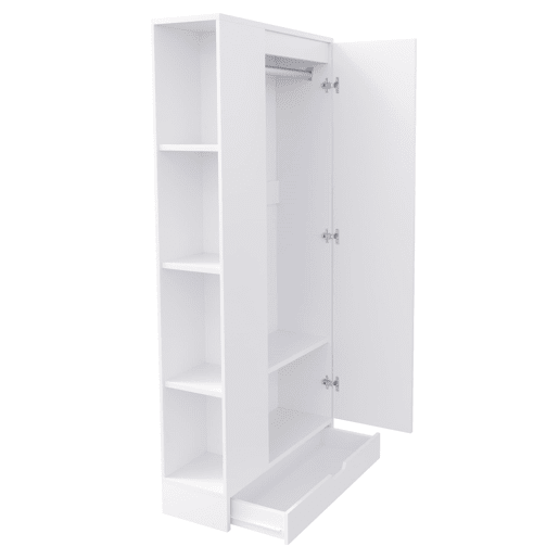 Armário roupeiro 70x40x170 cm - 1 porta, prateleiras e gavetas - Branco Armário roupeiro 70x40x170 cm - 1 porta, prateleiras e gavetas - Branco