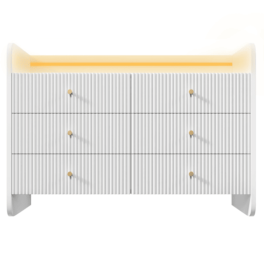 Aparador 120x40x75 cm - Com LED e 6 gavetas - Design ondulado - Branco