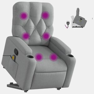 Poltrona reclinável massagens - Poltrona relax tecido cinzento-claro