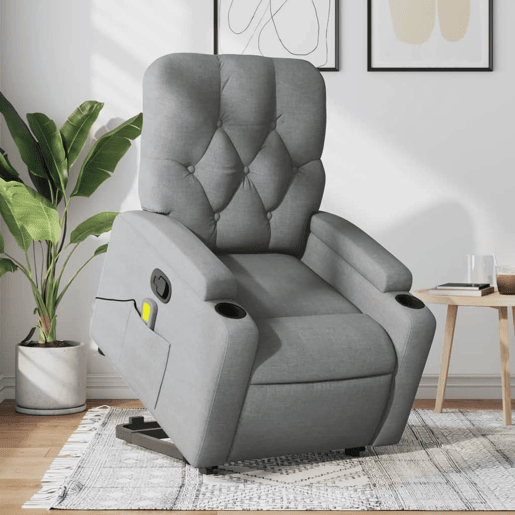 Poltrona reclinável massagens - Poltrona relax tecido cinzento-claro