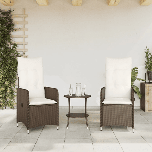 Lote de 2 Cadeiras jardim - Cadeiras exterior reclináveis c mesa vime PE castanho
