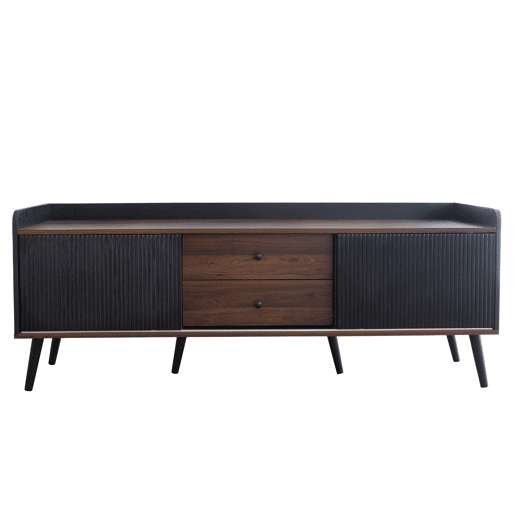 Móvel de TV 160 cm - Com 2 gavetas, 2 portas de correr, design elegante - Preto