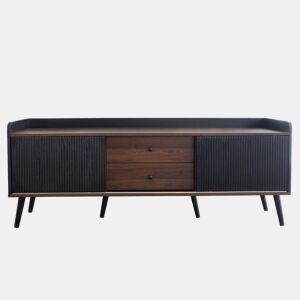 Móvel de TV 160 cm - Com 2 gavetas, 2 portas de correr, design elegante - Preto
