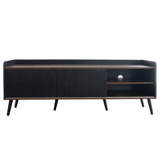 Móvel de TV 160 cm - Com 2 gavetas, 2 portas de correr, design elegante - Preto