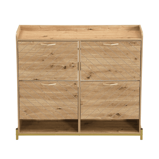 Estante para sapatos moderna com 4 portas - Móvel compacto para entrada - Estilo madeira