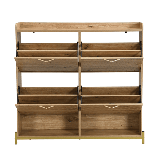 Estante para sapatos moderna com 4 portas - Móvel compacto para entrada - Estilo madeira