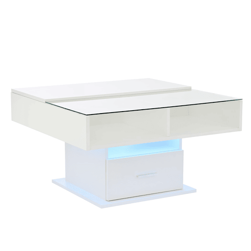 Mesa de centro elevável u2013 com iluminação LED, altura ajustável, design moderno u2013 Branco