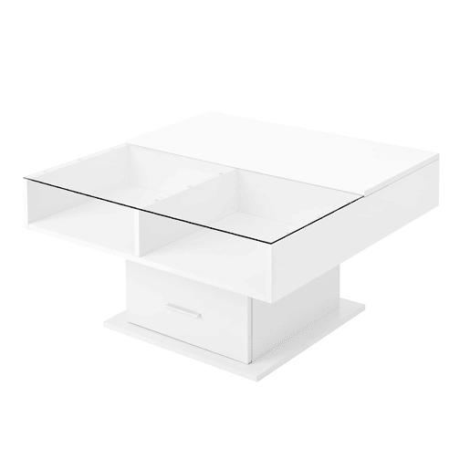 Mesa de centro elevável u2013 com iluminação LED, altura ajustável, design moderno u2013 Branco