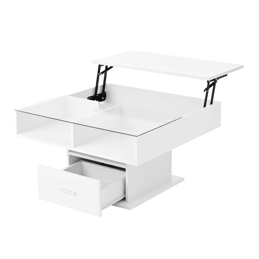 Mesa de centro elevável u2013 com iluminação LED, altura ajustável, design moderno u2013 Branco