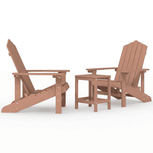 Cadeiras de jardim - Cadeiras de exterior Adirondack com mesa PEAD castanho Cadeiras de jardim - Cadeiras de exterior Adirondack com mesa PEAD castanho